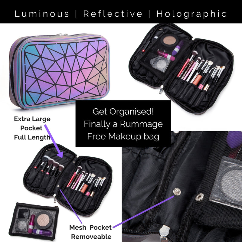 Geometric Iridescent Colour Changing Multipurpose Large Makeup Bag